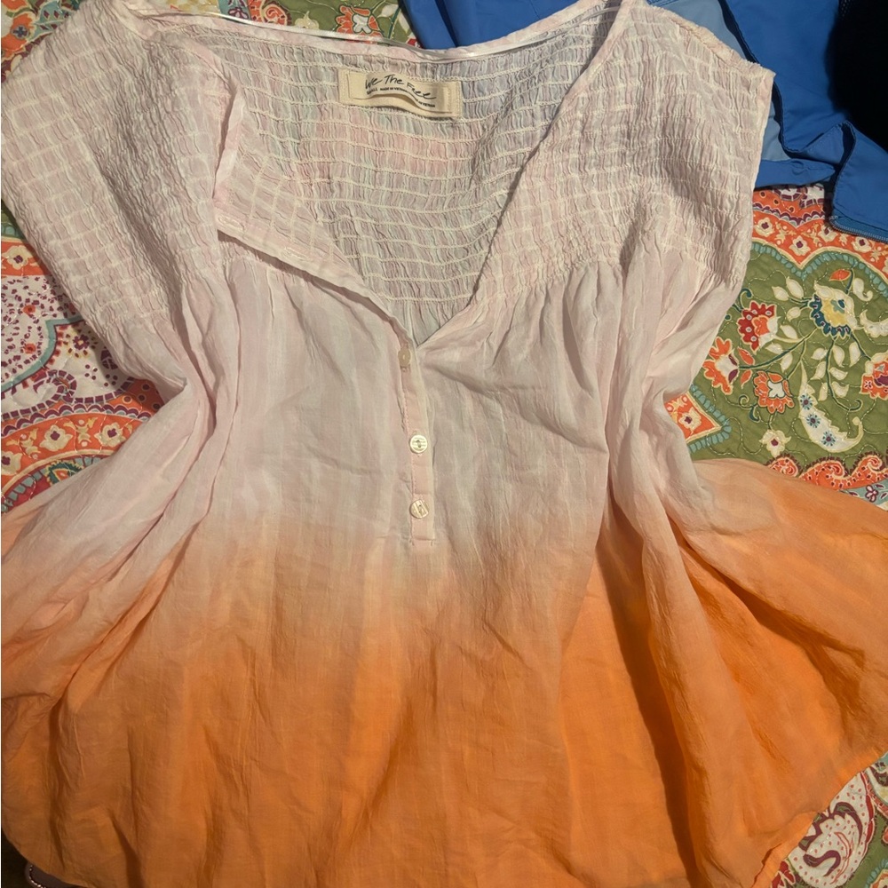 Free People White and Cream Cap Sleeve Blouse